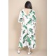 Vestido Longo Plano com Manga e Camadas Estampa Folhagem Poética