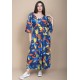 Vestido Longo Plano com Manga e Camadas Estampa Maré Vibrante