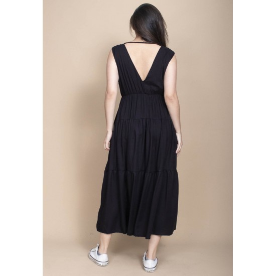 Vestido Regata Longo Peri Viscose Camadas Preto
