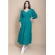Vestido Longo Plano com Manga e Camadas Verde
