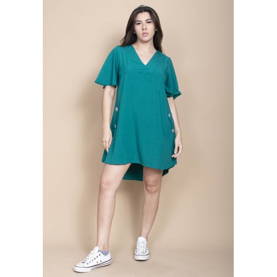 Vestido Curto Pataxô Viscose Mullet Decote V Verde