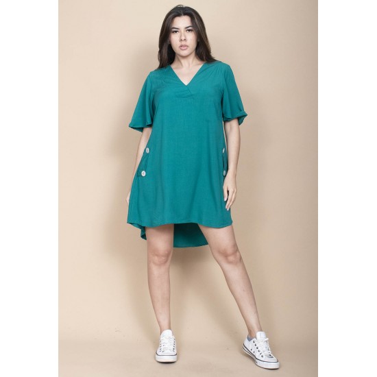 Vestido Curto Pataxô Viscose Mullet Decote V Verde