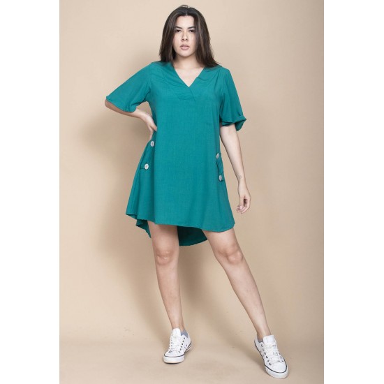 Vestido Curto Pataxô Viscose Mullet Decote V Verde