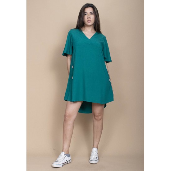 Vestido Curto Pataxô Viscose Mullet Decote V Verde
