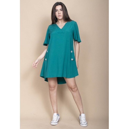 Vestido Curto Pataxô Viscose Mullet Decote V Verde