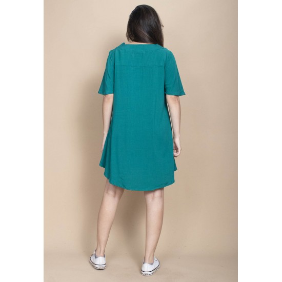 Vestido Curto Pataxô Viscose Mullet Decote V Verde