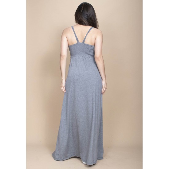 Vestido Longo Jambo Malha Aberturas Cinza