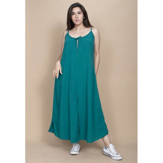 Vestido Longo Caçuá Viscose Alça Fina Verde