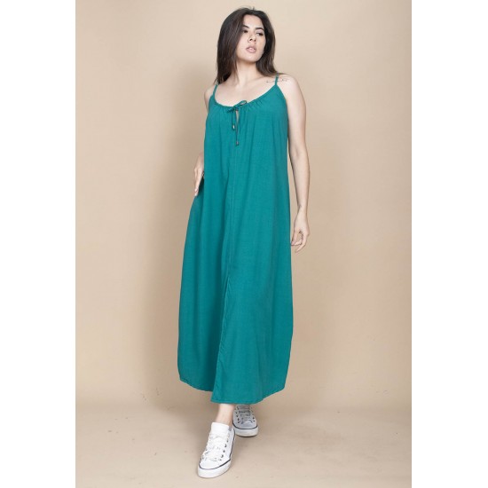 Vestido Longo Caçuá Viscose Alça Fina Verde