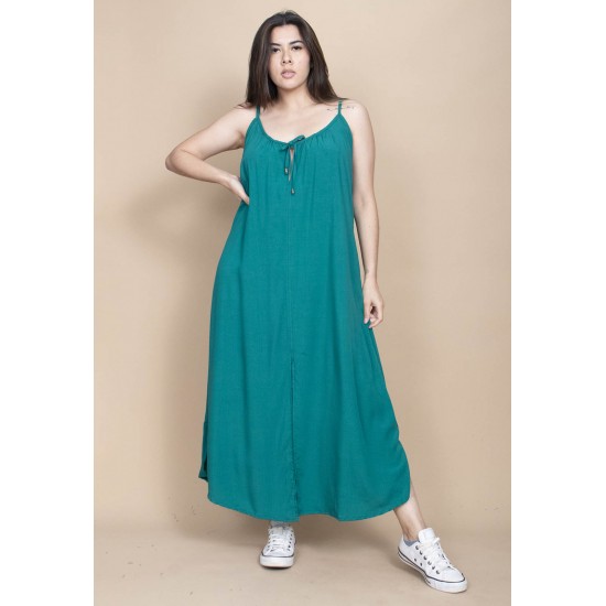 Vestido Longo Caçuá Viscose Alça Fina Verde