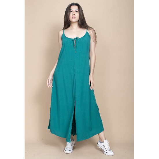 Vestido Longo Caçuá Viscose Alça Fina Verde
