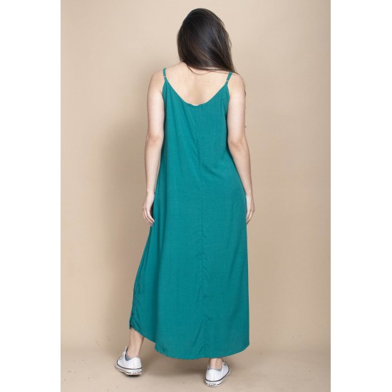 Vestido Longo Caçuá Viscose Alça Fina Verde