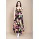Vestido Longo Caçuá Viscose Alça Fina Estampa Noite Botânica