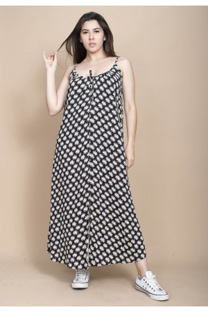 Vestido Longo Caçuá Viscose Alça Fina Estampa Encanto das Margaridas