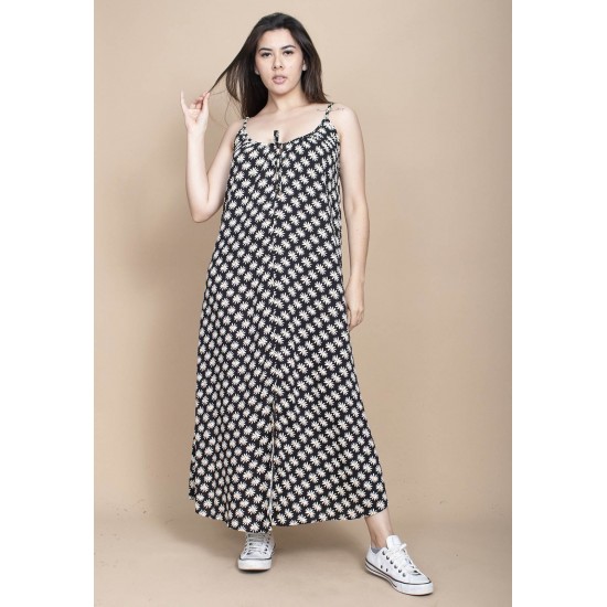 Vestido Longo Caçuá Viscose Alça Fina Estampa Encanto das Margaridas