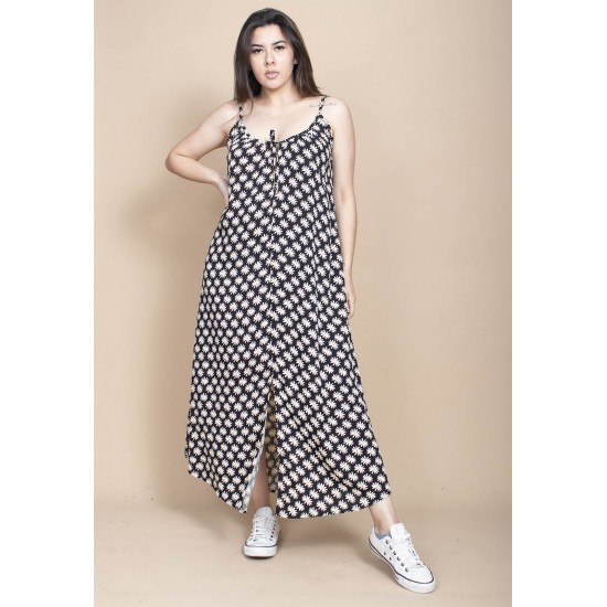 Vestido Longo Caçuá Viscose Alça Fina Estampa Encanto das Margaridas