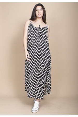 Vestido Longo Caçuá Viscose Alça Fina Estampa Encanto das Margaridas