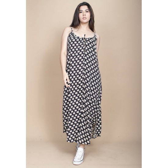 Vestido Longo Caçuá Viscose Alça Fina Estampa Encanto das Margaridas