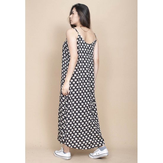 Vestido Longo Caçuá Viscose Alça Fina Estampa Encanto das Margaridas