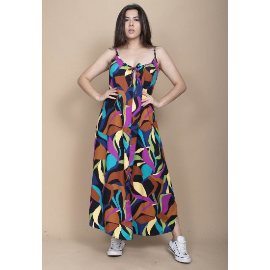Vestido Longo Caçuá Viscose Alça Fina Estampa Aurora Urbana