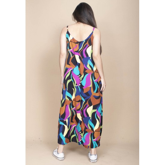 Vestido Longo Caçuá Viscose Alça Fina Estampa Aurora Urbana