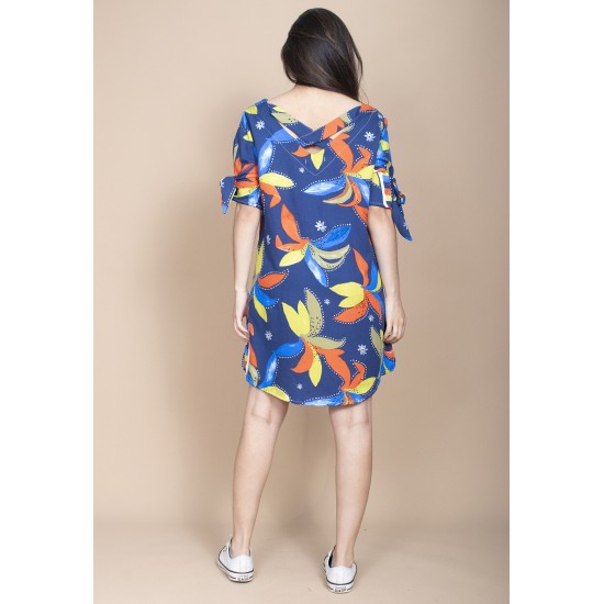 Vestido Curto Plano Estampa Maré Vibrante