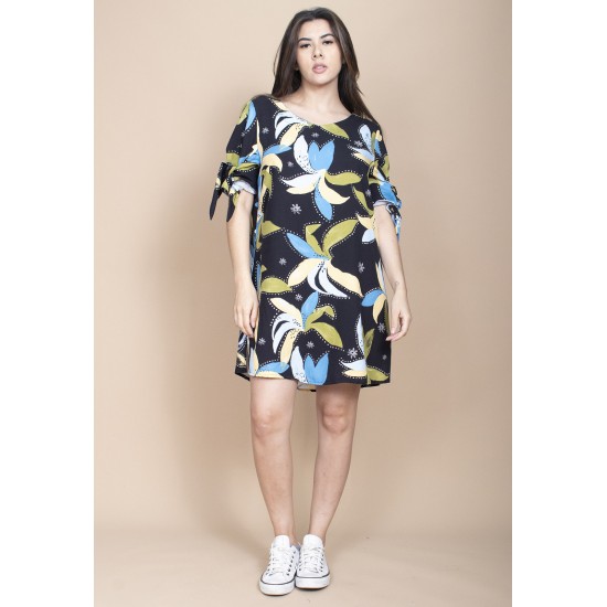 Vestido Curto Plano Estampa Jardim Noturno