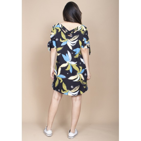 Vestido Curto Plano Estampa Jardim Noturno