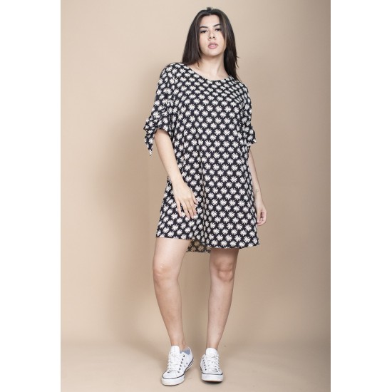 Vestido Curto Plano Estampa Encanto das Margaridas