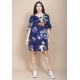 Vestido Curto Plano Estampa Festa das Flores Azul