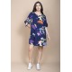 Vestido Curto Plano Estampa Festa das Flores Azul