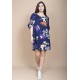 Vestido Curto Plano Estampa Festa das Flores Azul