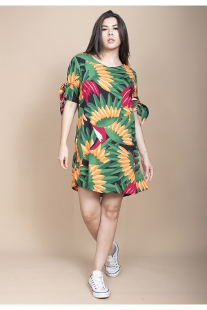 Vestido Curto Plano Estampa Festa dos Tucanos