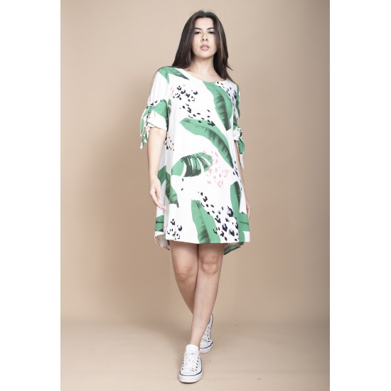 Vestido Curto Plano Estampa Folhagem Poética