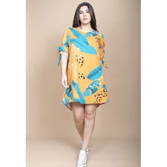 Vestido Curto Plano Estampa Aurora Botânica