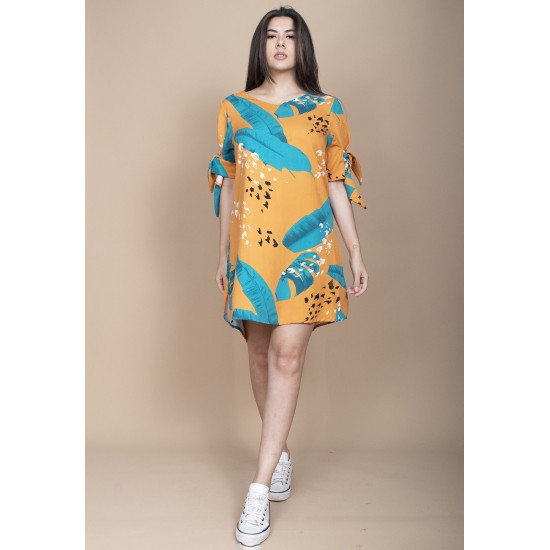 Vestido Curto Plano Estampa Aurora Botânica
