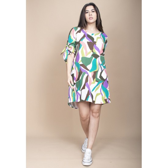 Vestido Curto Plano Estampa Encanto Botânico