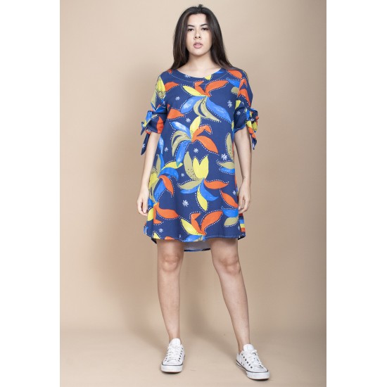 Vestido Curto Plano Estampa Maré Vibrante