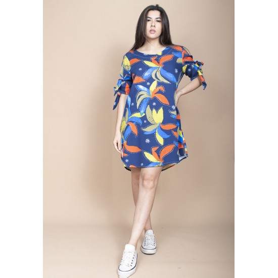 Vestido Curto Plano Estampa Maré Vibrante