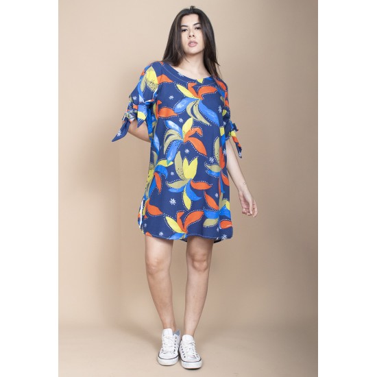 Vestido Curto Plano Estampa Maré Vibrante