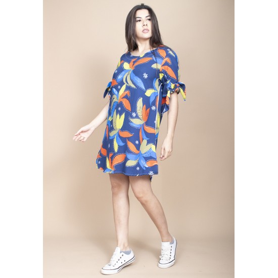 Vestido Curto Plano Estampa Maré Vibrante