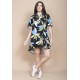 Vestido Curto Pataxô Viscose Mullet Decote V Estampa Jardim Noturno