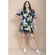 Vestido Curto Pataxô Viscose Mullet Decote V Estampa Jardim Noturno