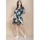 Vestido Curto Pataxô Viscose Mullet Decote V Estampa Jardim Noturno