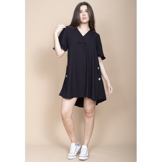 Vestido Curto Pataxô Viscose Mullet Decote V Preto