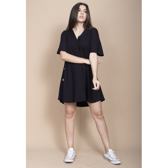 Vestido Curto Pataxô Viscose Mullet Decote V Preto