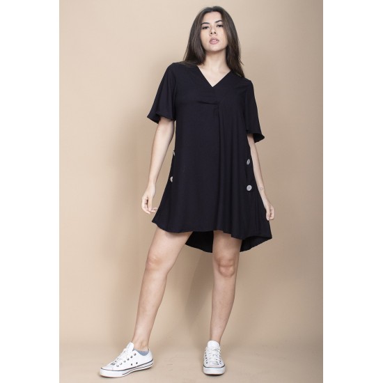 Vestido Curto Pataxô Viscose Mullet Decote V Preto