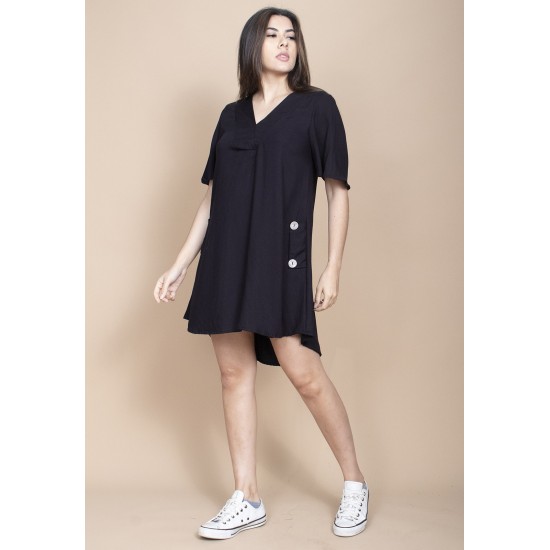 Vestido Curto Pataxô Viscose Mullet Decote V Preto