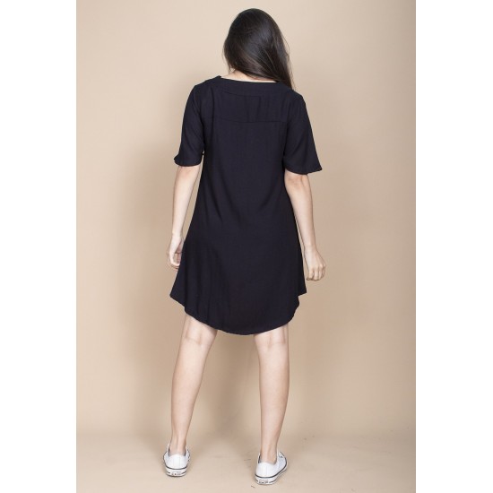 Vestido Curto Pataxô Viscose Mullet Decote V Preto