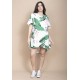 Vestido Curto Pataxô Viscose Mullet Decote V Estampa Folhagem Poética